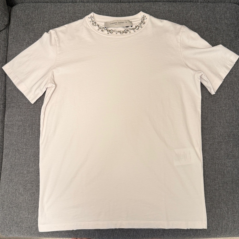 Golden Goose White Tee Crystal Embellishment XS - Picture 2 of 6